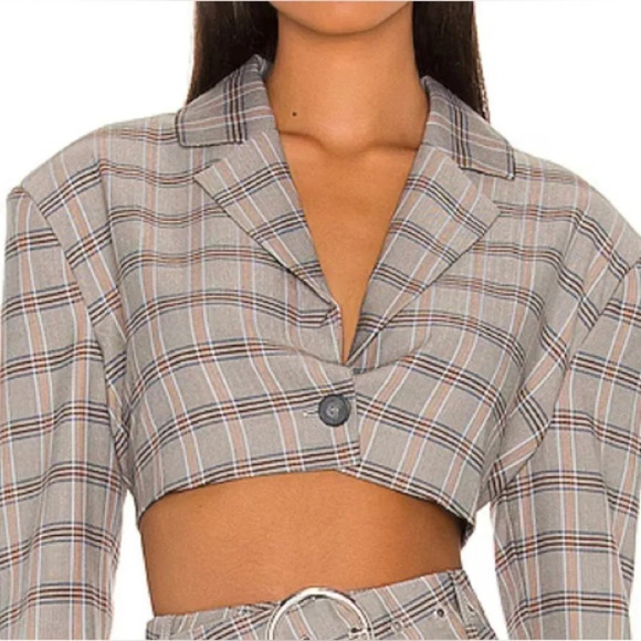 For Love And Lemons Gray Plaid Crop Blazer - Picture 4 of 4